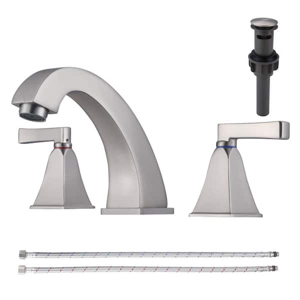 AVITAS 8 in. Widespread Double Handle Bathroom Faucet with Drain Kit Included in Brushed Nickel