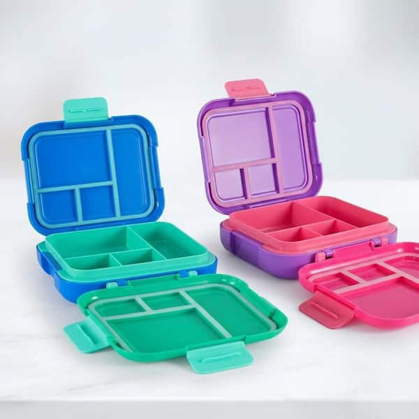 Large Leak-Proof Bento Lunch Box with 2-Modular Containers and Lids, 4-Compartments, BPA-Free, Microwave Safe