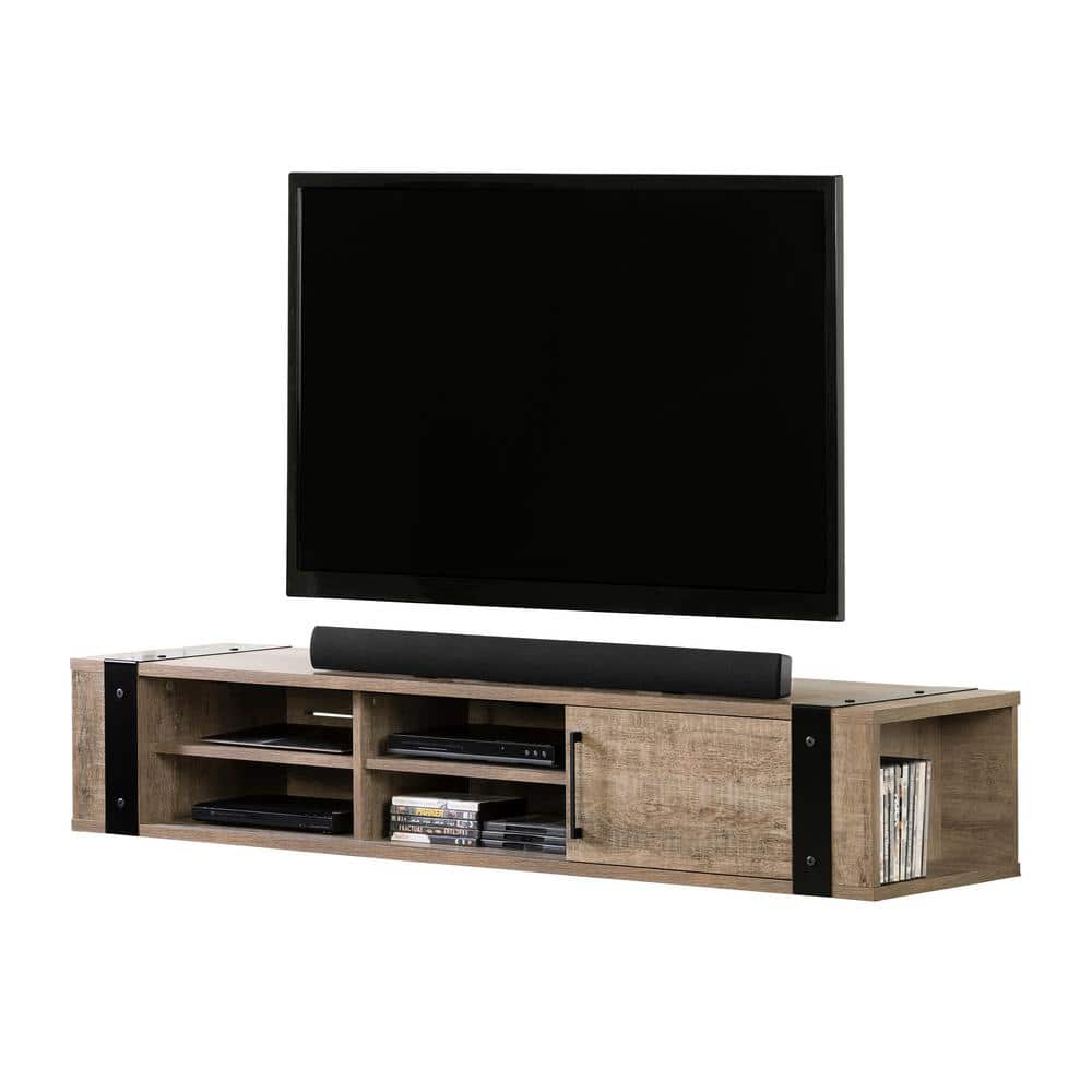Weathered Oak Wall Mounted TV Stand with Cabinet