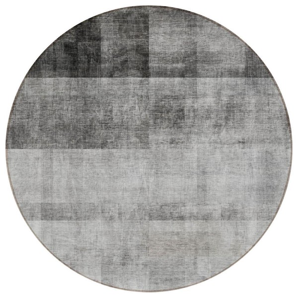 8' Blue Grey Machine Woven Uv Treated Animal Print Indoor Outdoor Round Area Rug