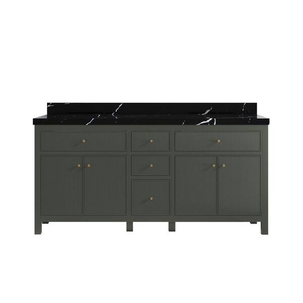 Willow Collections Sonoma 72 in. Double Sink Freestanding Pewter Green Bath Vanity with Calacatta Black Qt. Top Unassembled