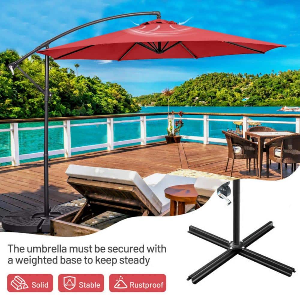 10-Foot Red Polyester Offset Patio Umbrella with Steel Frame