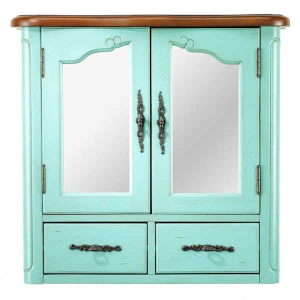 Home Decorators Collection Provence 24 in. W x 23 in. H x 8 in. D Bathroom Storage Wall Cabinet with Mirror in Blue
