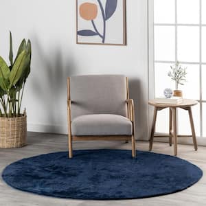 Loni Solid Machine Washable Shag Navy 6 ft. x 6 ft. Area Rug