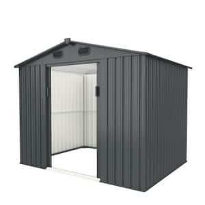 6 ft. W x 8 ft. D Metal Outdoor Storage Shed Galvanized Steel Garden Shed Double Sliding Doors, 4 Vents