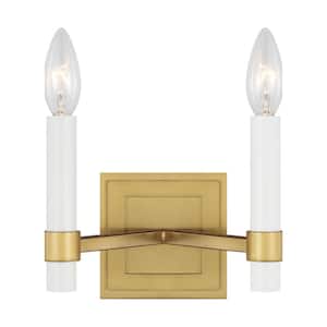 Marston 30 in. W x 6.5 in. H 2-Light Burnished Brass Double Wall Sconce