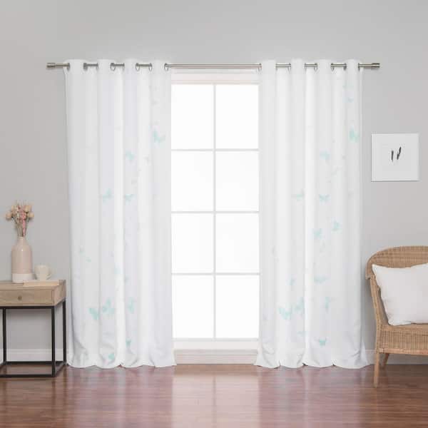 Best Home Fashion Mint Butterflies Butterfly Grommet Room Darkening Curtain - 52 in. W x 84 in. L (Set of 2)