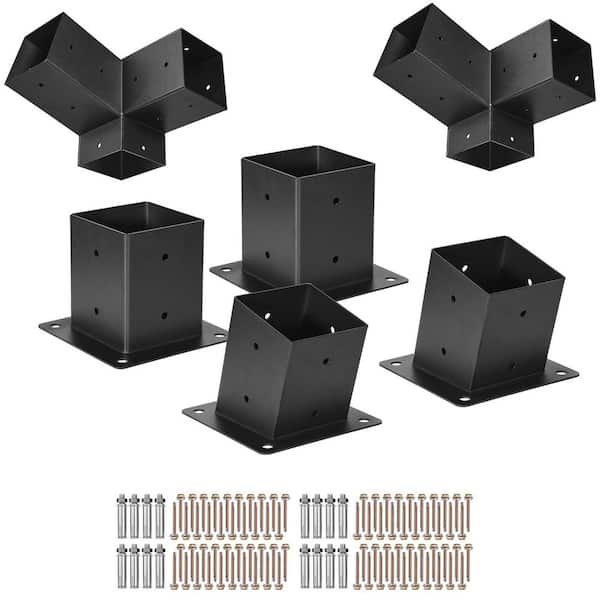 Pergola Kit, 4 in. x 4 in. 3-Way Angled Brackets for 3.5 x 3.5 in. Wooden Beams, 2-Pack w/ Bases and Mounts, 2025 Update