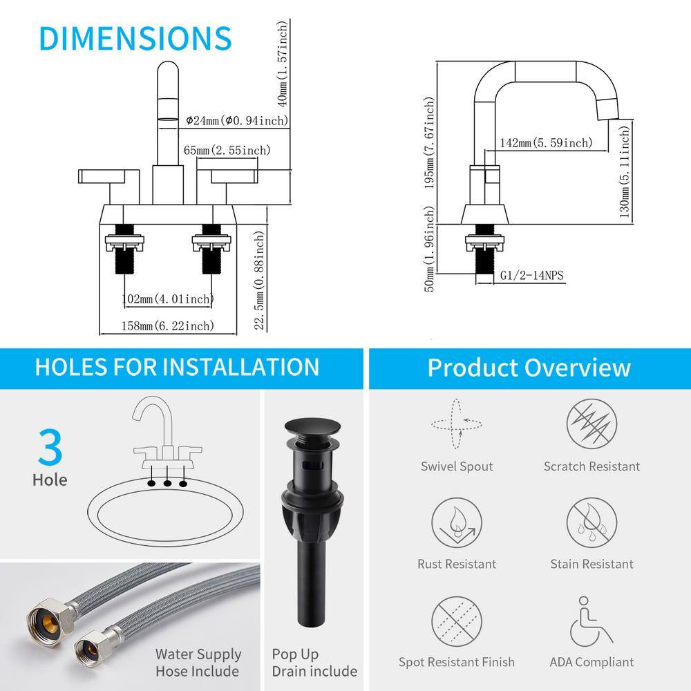 Matte Black Stainless Steel Double Handle High Arc Faucet
