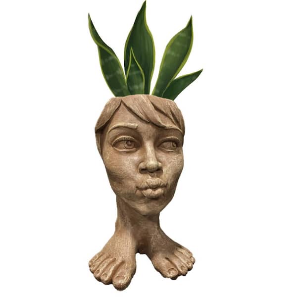 HOMESTYLES 13 in. Tia Maria Muggly Face Garden Statue Planter Holds 5 in. Pot