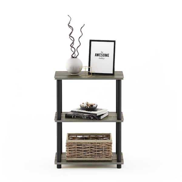 Furinno 25.04 in. French Oak Gray Plastic 3-shelf Etagere Bookcase with Open Back
