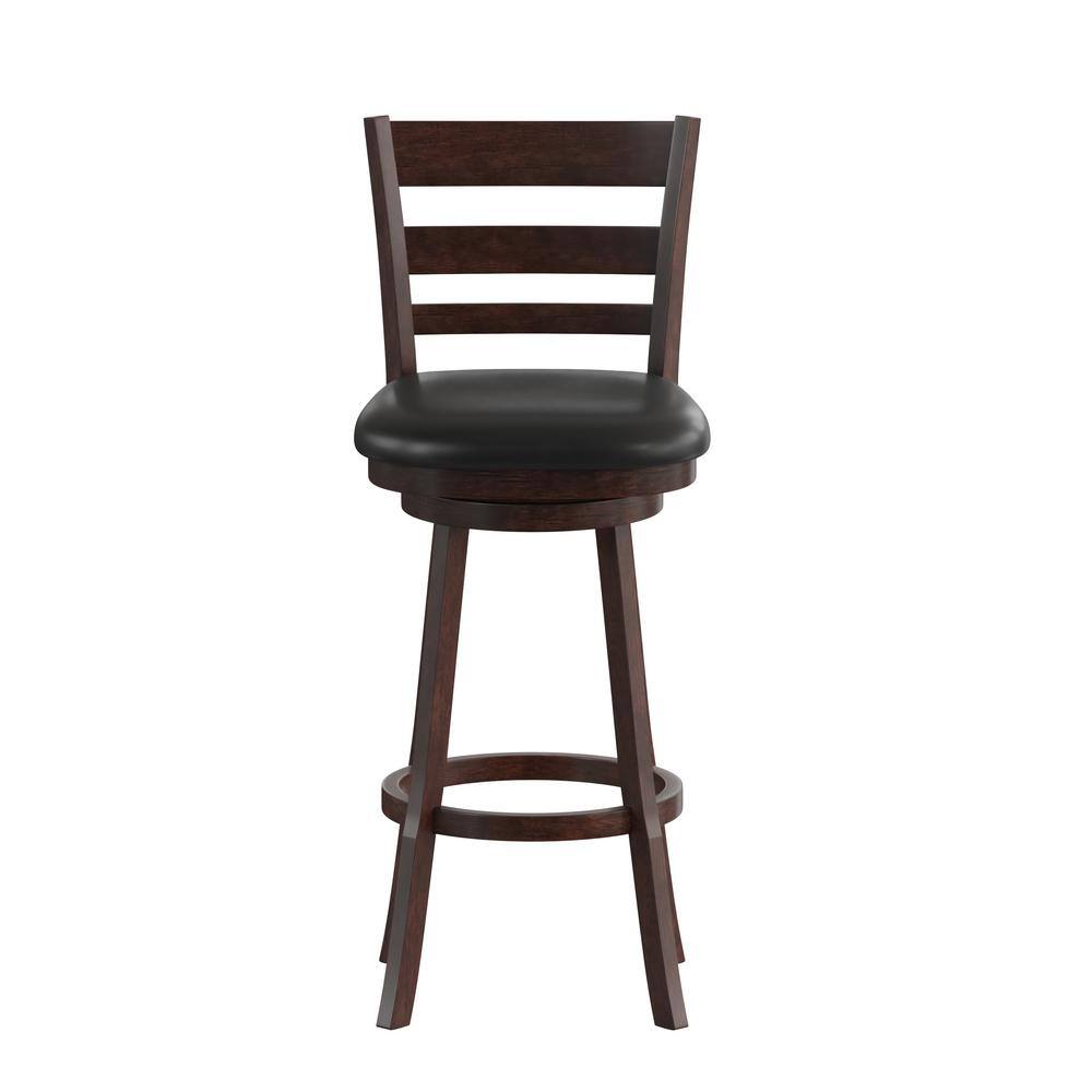 Espresso Black Faux Leather Swivel Ladderback Bar Stool