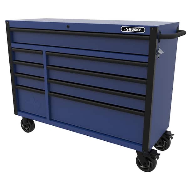 Heavy-Duty 52 in. W x 20 in. D 9-Drawer Matte Blue Rolling Tool Cabinet