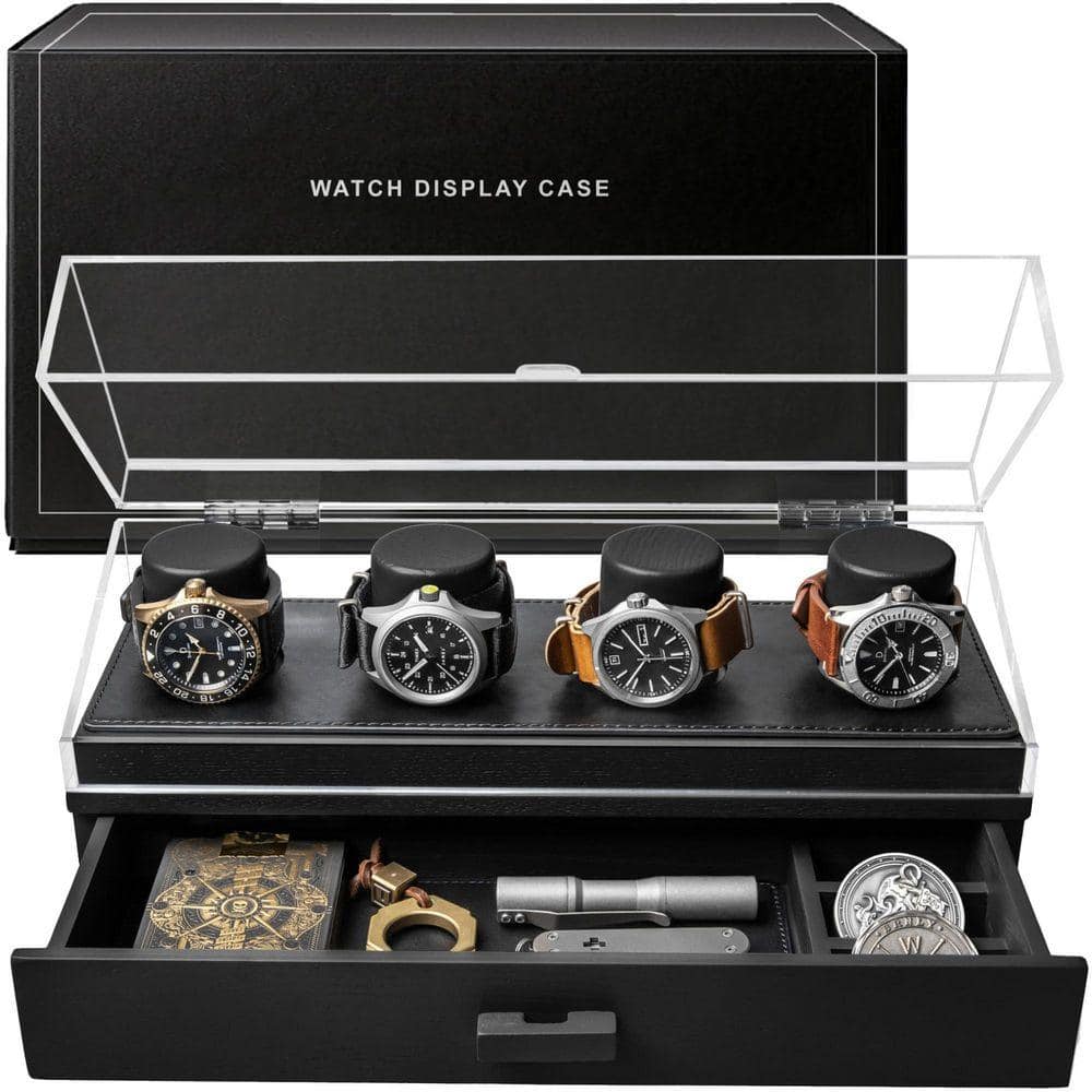 Premium 4-Slot Wooden Watch Box with Accessory Drawer and Luxury ...