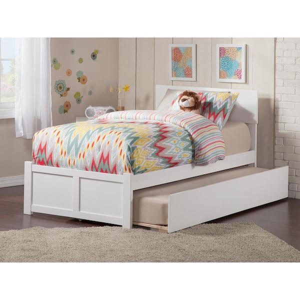 AFI Orlando White Twin Platform Bed with Flat Panel Foot Board and Twin Size Urban Trundle Bed