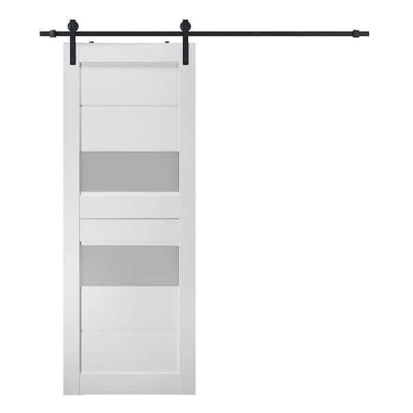 Belldinni Dessa 28 in. x 80 in. 2-Lite Frosted Glass Bianco Noble Wood Composite Sliding Barn Door with Hardware Kit