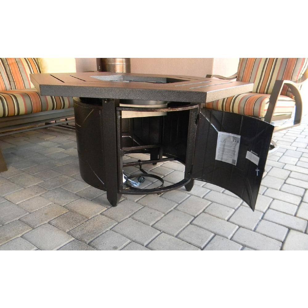 Hammered Bronze Hexagon Gas Fire Pit with Clear Glass