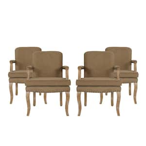 Ardson Dark Beige and Natural Fabric Dining Arm Chairs (Set of 4)