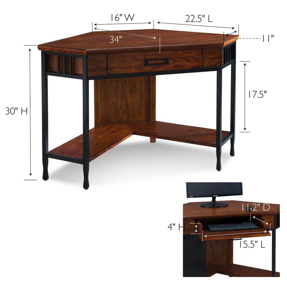 Ironcraft Burnished Black Corner Desk with Keyboard Drawer