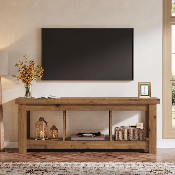 BYBLIGHT Ezlynn Brown TV Stand Fits TVs up to 70 in. Solid Wood 63