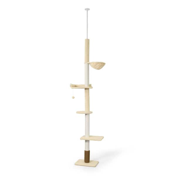 Beige Adjustable Height 104-115 in. Tall Floor to Ceiling Cat Tree with Itching Scratcher
