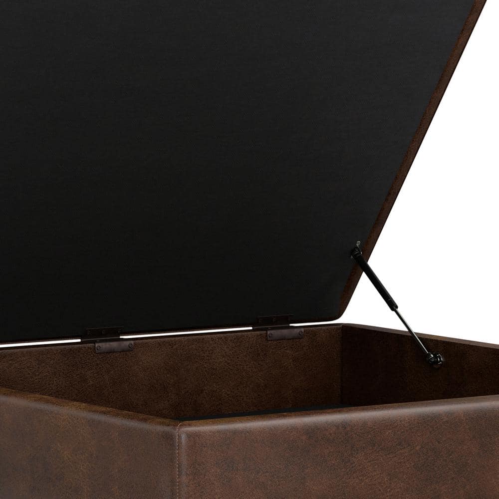 Owen 40" Distressed Chestnut Brown Faux Leather Coffee Table Ottoman