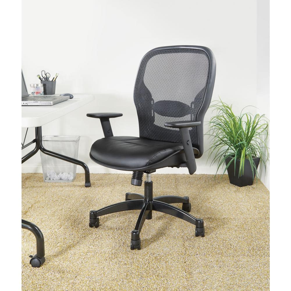Ergonomic High-Back Executive Mesh Chair with Leather Seat and Adjustable Arms