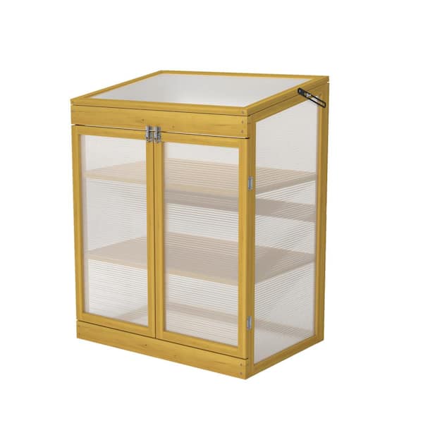 Unbranded 30 in. W x 21 in. D x 38 in. H Wood Brown Cold Frame Greenhouse Mini Greenhouse with Cabinet 2-Tier for Outdoor