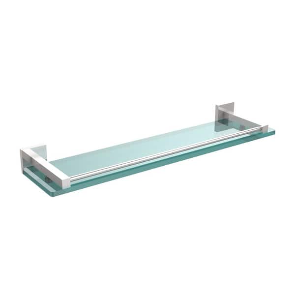 Allied Brass Montero 22 in. L x 2 in. H x 5-3/4 in. W Clear Glass Vanity Bathroom Shelf with Gallery Rail in Polished Chrome