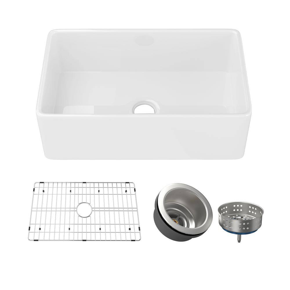 33 in. Fireclay Farmhouse Sink Apron-Front Single Bowl White Kitchen Sink U