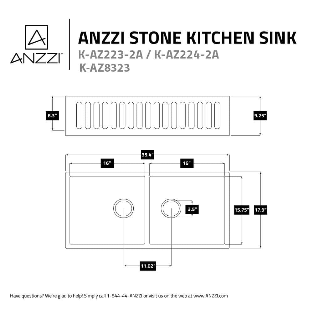 Petima 35.43'' White Stone Double Bowl Farmhouse Sink