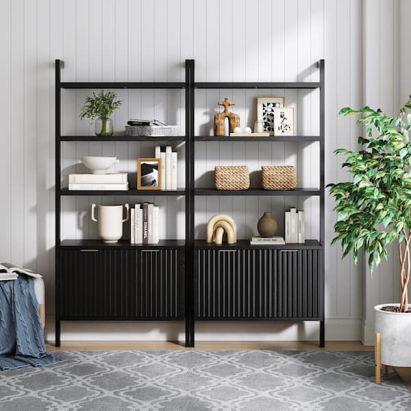 Nathan James Jasper 72 in. Tall Black Oak Solid Wood 3-Shelf 