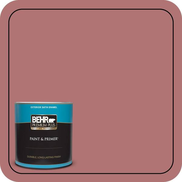 BEHR PREMIUM PLUS 1 qt. #S140-5 Red Gerbera Satin Enamel Exterior Paint & Primer