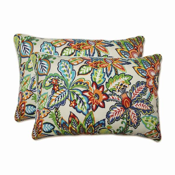 Pillow Perfect Floral Blue Rectangular Outdoor Lumbar Throw Pillow 2-Pack