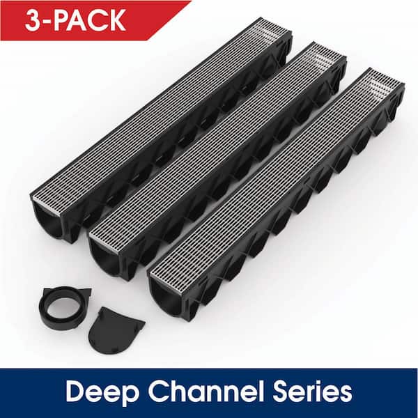 RELN Storm Drain Series 5 in. W x 5.25 in. D x 39.4 in. L Channel Drain Kit with Architectural 316 Stainless Steel (3-Pack)