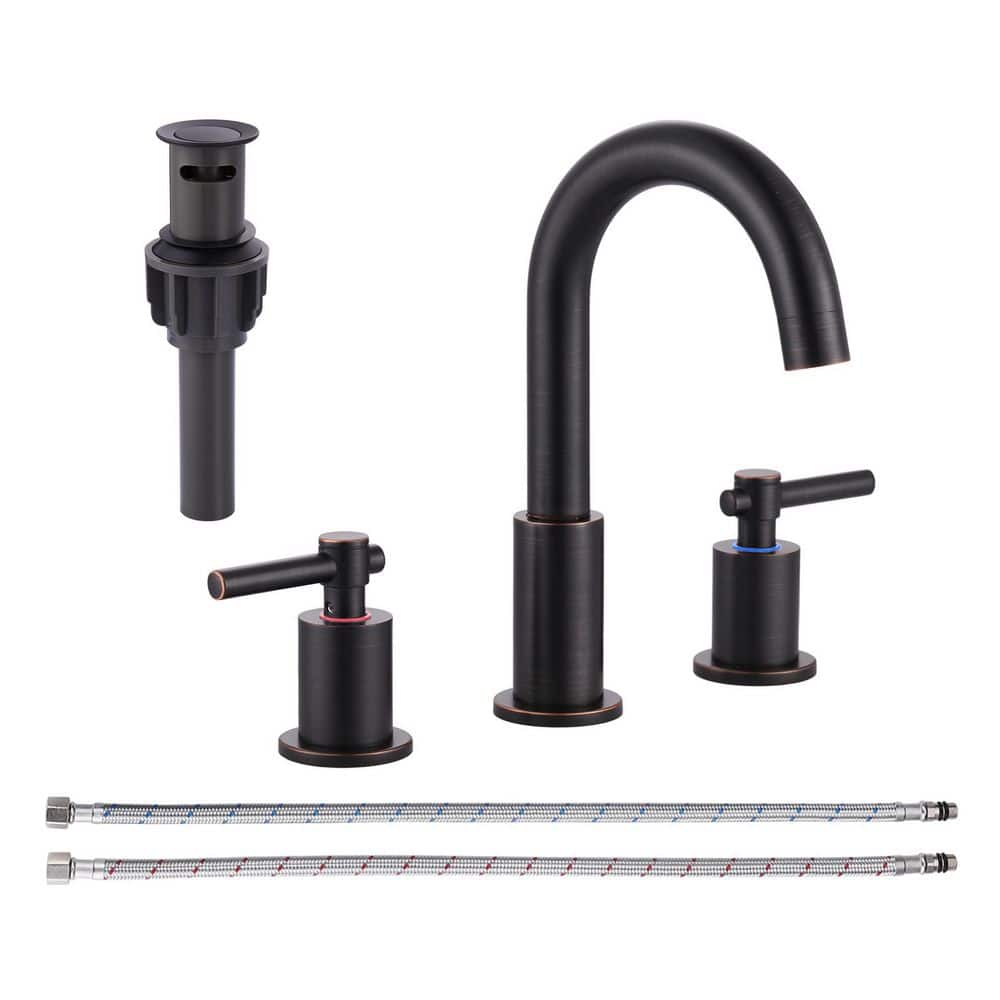 8 in. Widespread Stainless Steel Double Handle Bathroom Faucet with Pop-up Drain and Supply Hoses in Oil Rubbed Bronze price history on PriceWatchPro