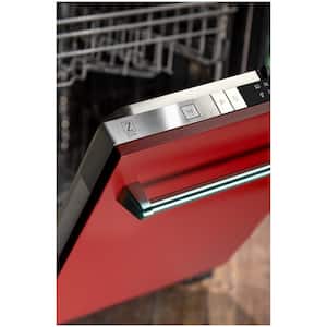 24 in. Top Control 6-Cycle Compact Dishwasher with 2 Racks in Red Matte and Traditional Handle