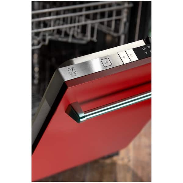24 in. Top Control 6-Cycle Compact Dishwasher with 2 Racks in Red Matte and Traditional Handle