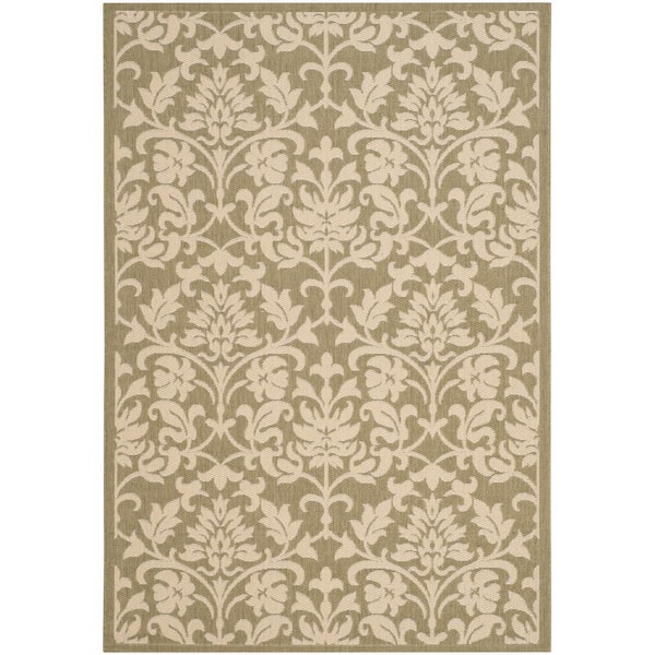 SAFAVIEH Courtyard Olive/Natural 7 ft. x 10 ft. Floral Indoor/Outdoor Patio  Area Rug