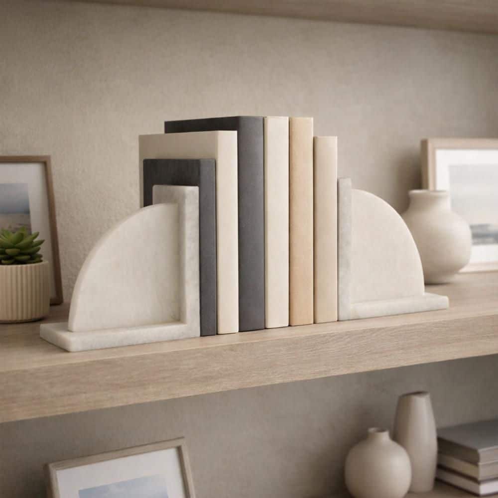 6 in. White/Beige Marble Alabaster Arc Bookends (Set of 2) price history on PriceWatchPro