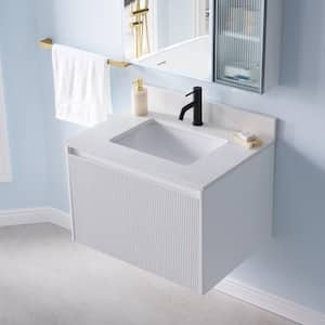 30 in. W x 22 in. D x 20 in H Solid Wood Wall Bath Vanity in White with White Quartz Top, Single Sink, Soft-Close