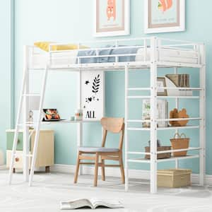 Harper & Bright Designs White Metal Twin Size Loft Bed with Wood Desk ...