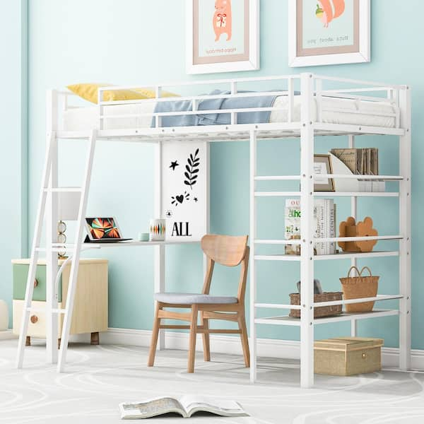 Harper & Bright Designs White Metal Twin Size Loft Bed with 3-Tier ...