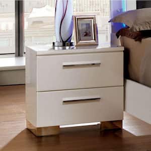 Contemporary 2-Drawer White Wooden Nightstand