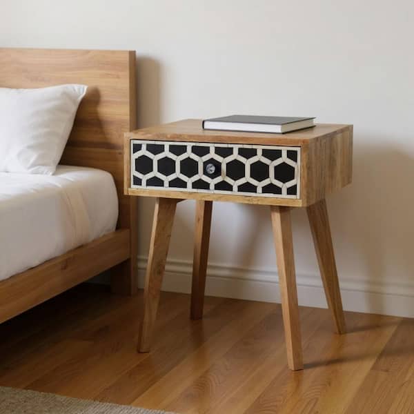 Black, White 1 Drawer 17.70 in. Nightstand