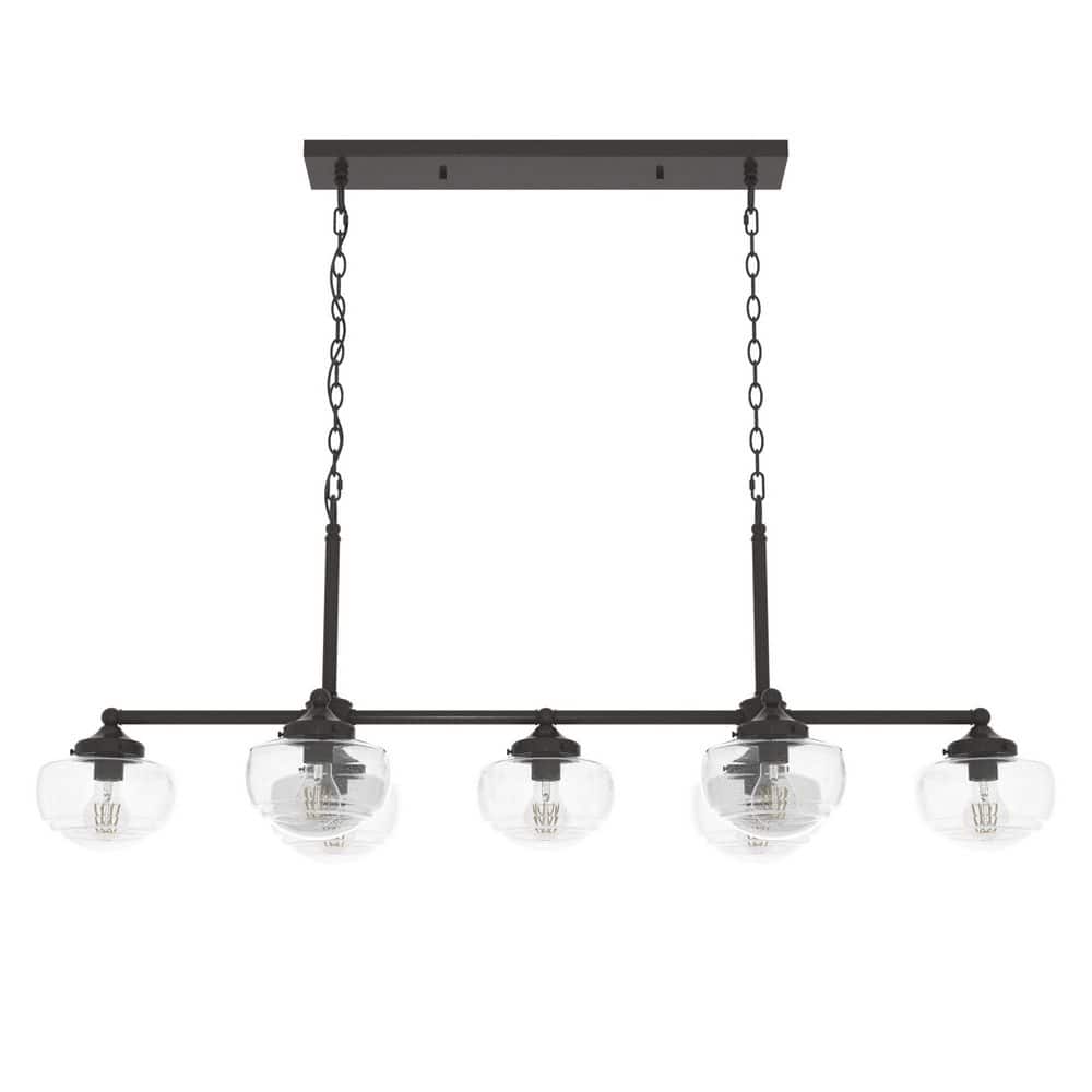 Noble Bronze 52" Linear Chandelier with Clear Seeded Glass Shades