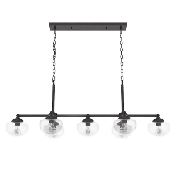 Saddle Creek 7-Light Noble Bronze Schoolhouse Chandelier with Clear Seeded Glass Shades