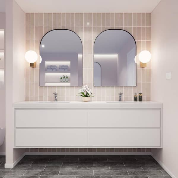 Moreno Bath Sage 83 in. W Vanity in High Gloss White with Reinforced Acrylic Vanity Top in White with White Basins