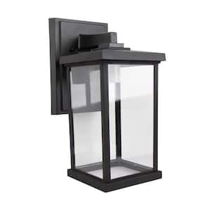 8.5 in. D x 14.4 in. H x 6.4 in. W 1-Light Black Outdoor Square Wall Lantern Sconce with Durable Clear Acrylic Lens