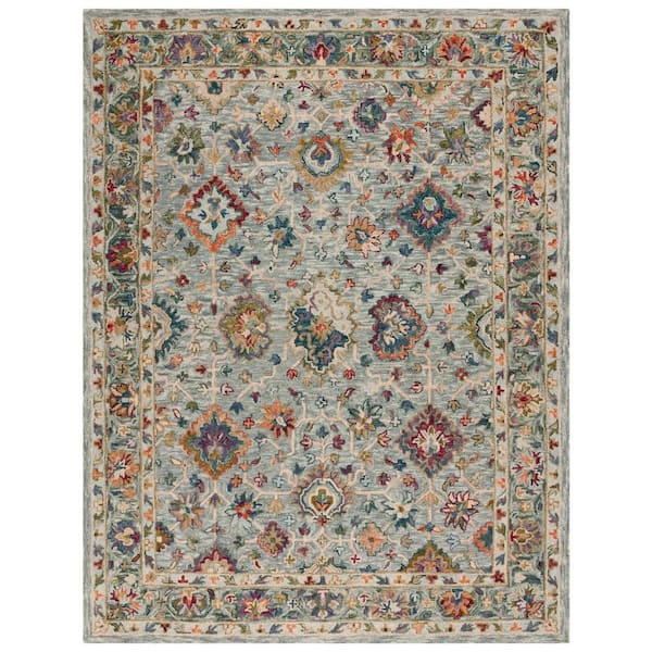 Aspen 8 ft. x 10 ft. Gray/Green Garden Border Area Rug